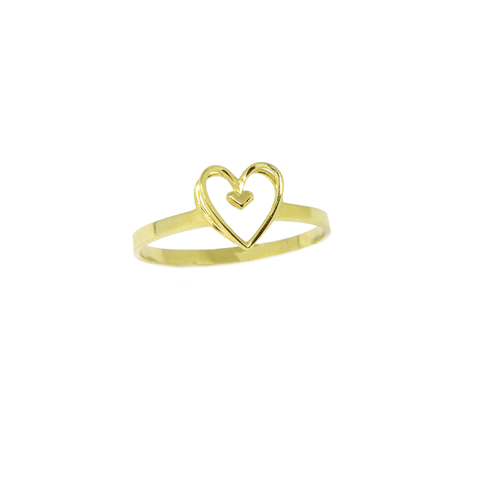 Anel Cora��o Duplo em Ouro 18 Kilates � 25348